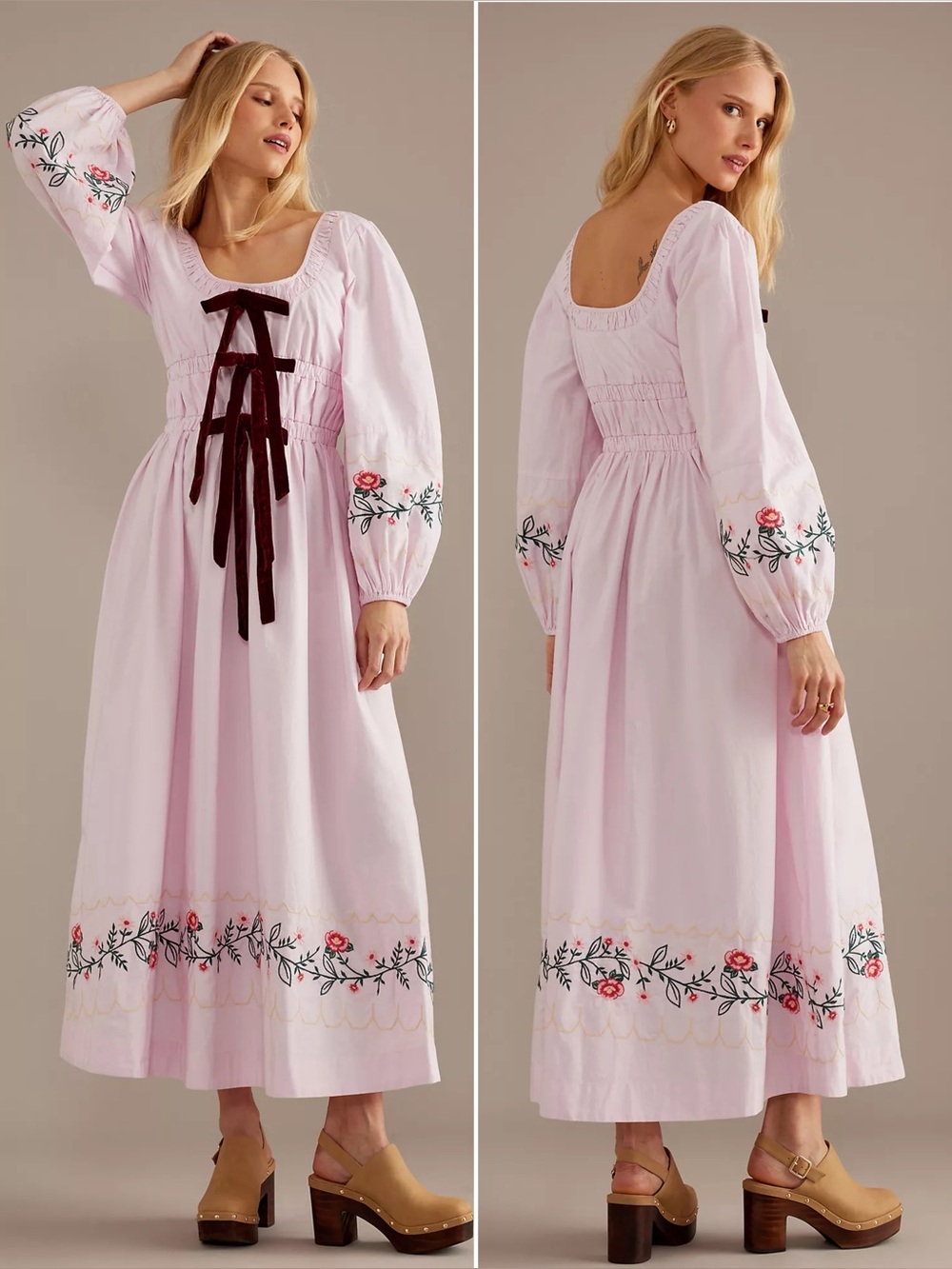 Damson Madder Dakota Bow Romantic Midi Dress Size 4 US